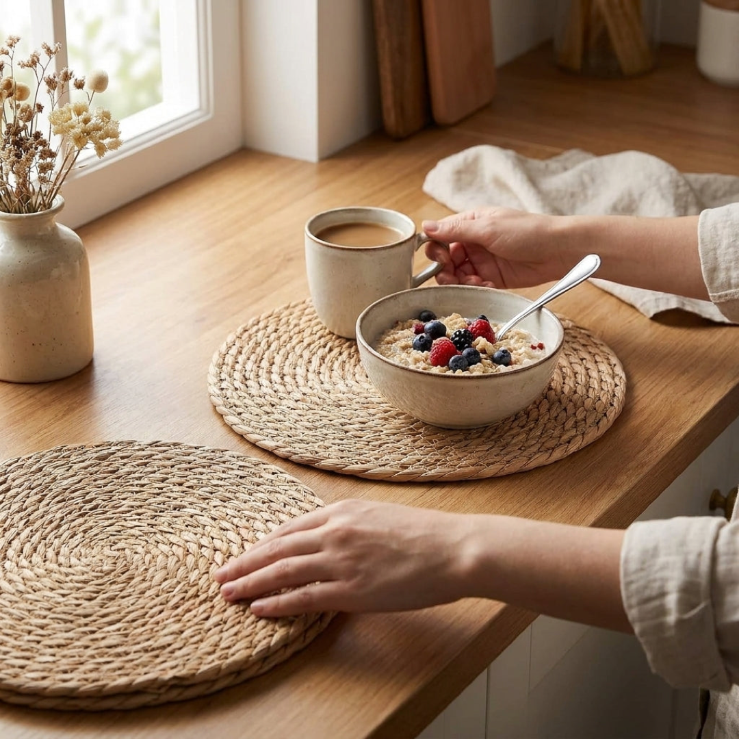 Set de table en rotin tressé pour protection contre la chaleur