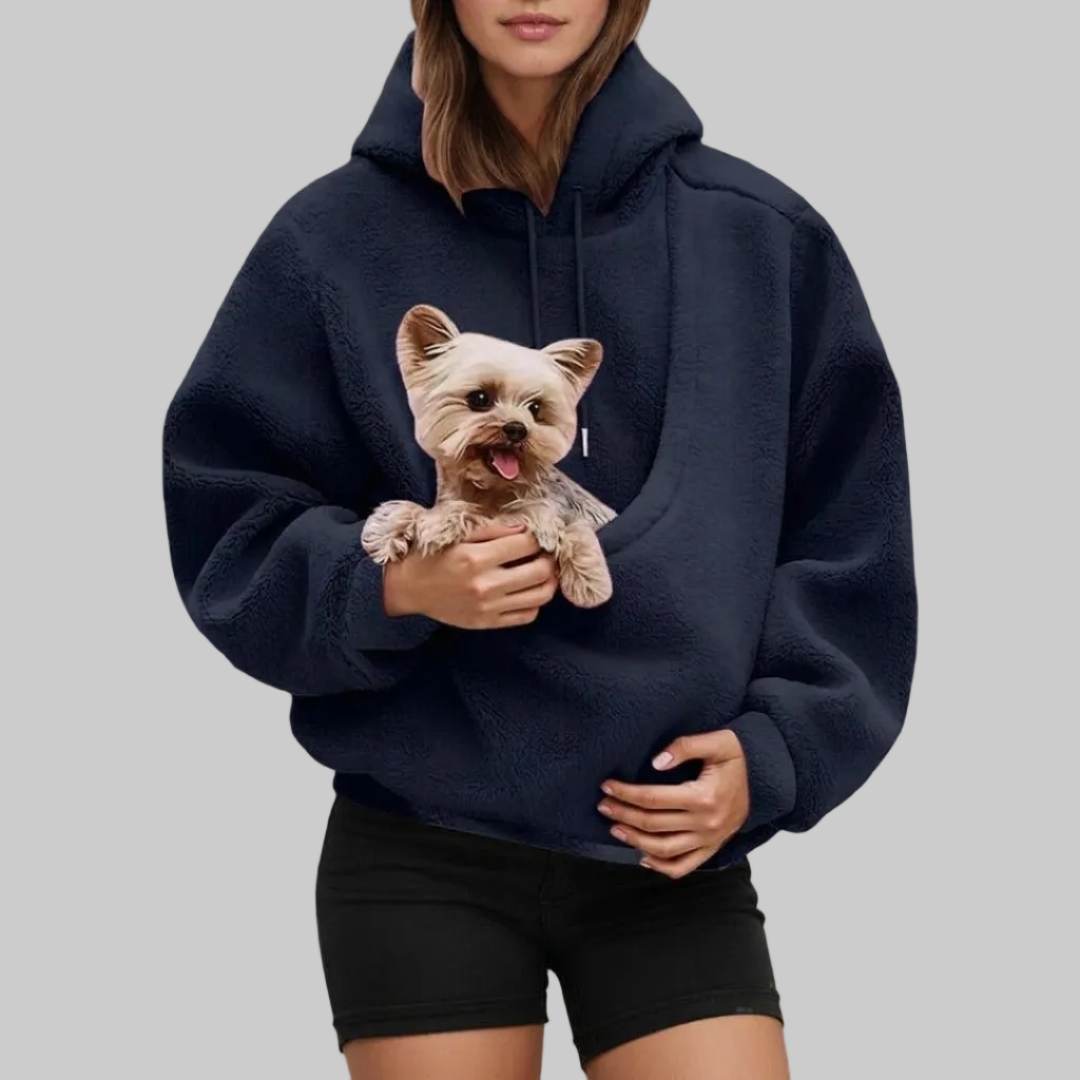 Sudadera con bolsa para llevar a tu mascota con las manos libres