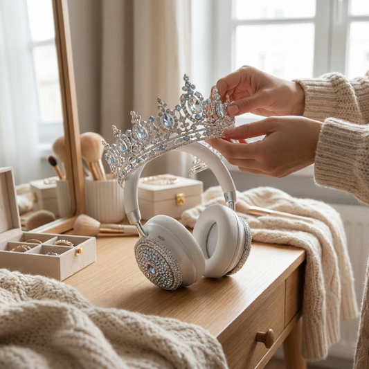 Cuffie con tiara di cristallo per un suono regale