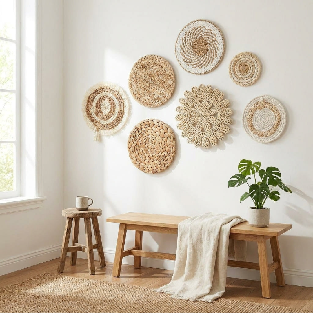 11-Piece Woven Rattan Wall Basket Decor Set