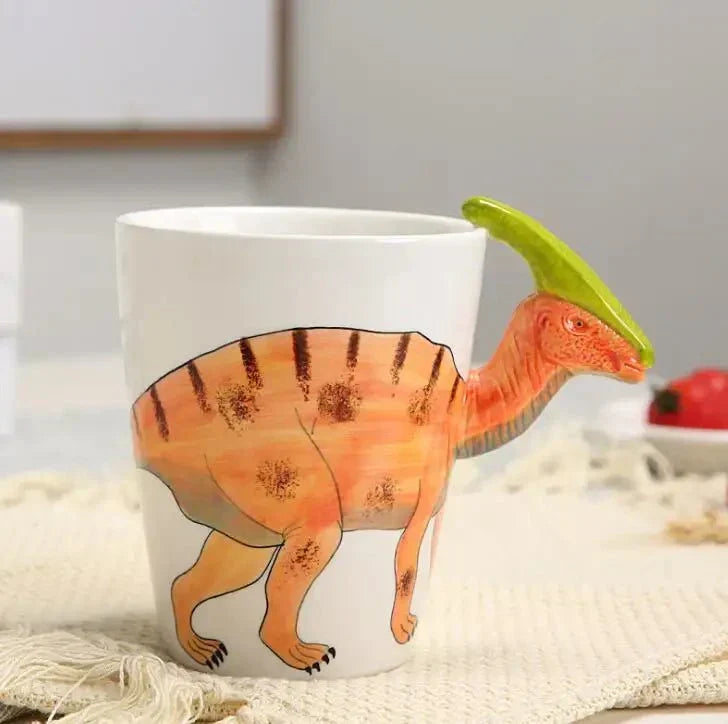 Taza de dinosaurio pintada a mano para pausas de café divertidas