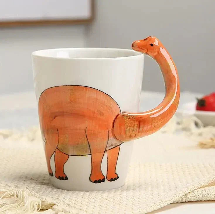 Taza de dinosaurio pintada a mano para pausas de café divertidas