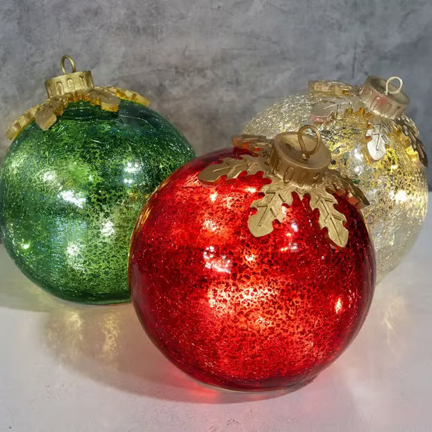 Lighted Glass Christmas Baubles With Timer