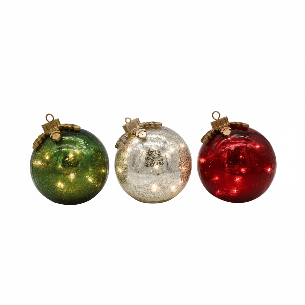 Lighted Glass Christmas Baubles With Timer